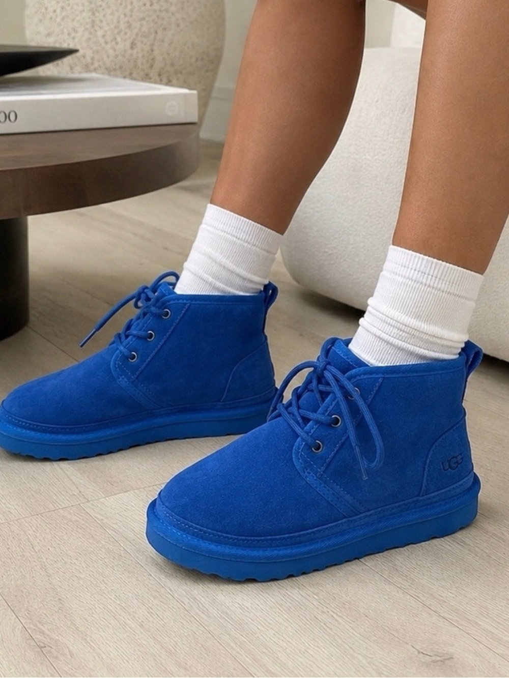 UGG Blue Suede Lace-Up Ankle Boots Women’s Size 6 Vibrant Cobalt